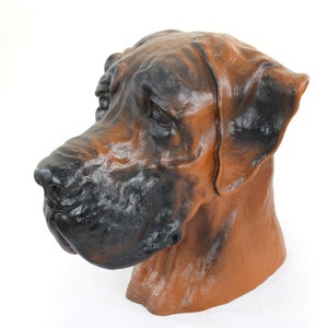 Great Dane uncropped brown Urn for Dog Ashes, Big Head Statue, Resin Sculpture, Home and Garden Memorial