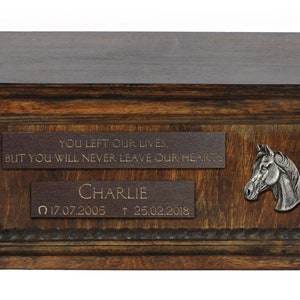 Arabian Horse Urn for Horse Ashes, Personalized Memorial with Relief, Pet’s Name and Quote, Lower Model