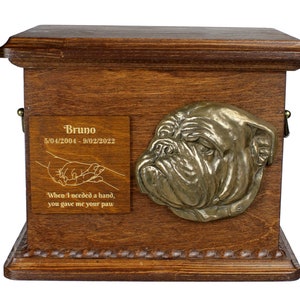 Bulldogge Urne für Hundeasche, Personalisiertes Denkmal mit Relief, Haustiername und Zitat, Benutzerdefinierte Urne für Hundeasche