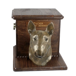 Bull Terrier Big Urn for Dog Ashes, Cutomizable urn, Urn for dog with statue, Dog memorial with sculpture