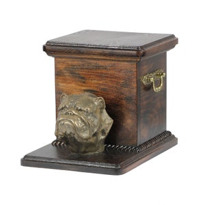 English Bulldog Urn for Dog Ashes, Memorial with Statue, Urn with Standing Statuette