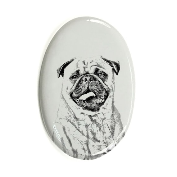 Pug Tombstone Plaque With a Photo of a Dog, Ceramic Plate With