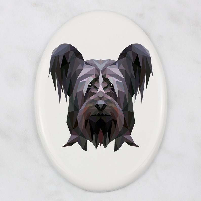 Ceramic plate with Geometric Dog Skye Terrier Tombstone Plaque with a Graphics Memorial Plaque