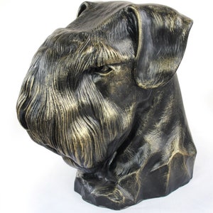 Schnauzer uncropped Urn for Dog Ashes, Big Head Statue, Resin Sculpture, Home and Garden Memorial