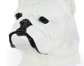 English Bulldog Urn, White Painted Resin Sculpture, Pet Memorial Statue Home Garden