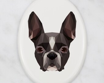 Placa de lápida Boston Terrier con gráficos, placa de cerámica con perro geométrico, placa conmemorativa
