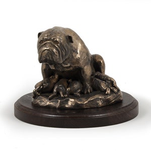Bulldog Mother with puppies Statue, Cold Cast Bronze Sculpture, Home and Office Decor, Dog Trophy, Dog Figurine, Dog Memorial, Statuette