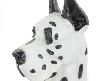 Great Dane Harlequin Dog Ashes Urn, Hand-painted Resin Statue, Home and Garden Memorial Sculpture