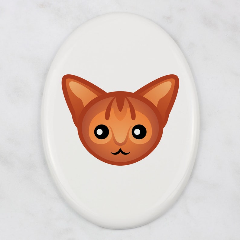 Abyssinian Tombstone Plaque with Graphics Ceramic plate with Graphics of a Cat Memorial Plaque