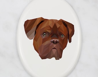 Placa de lápida de color de burdeos con gráficos, placa de cerámica con perro geométrico, placa conmemorativa