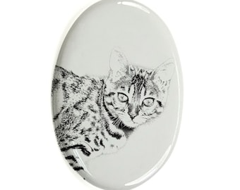 Bengal Tombstone Plaque with a Photo of a Cat, Ceramic plate with Your Cat&#39;s Photo, Custom Memorial Plaque