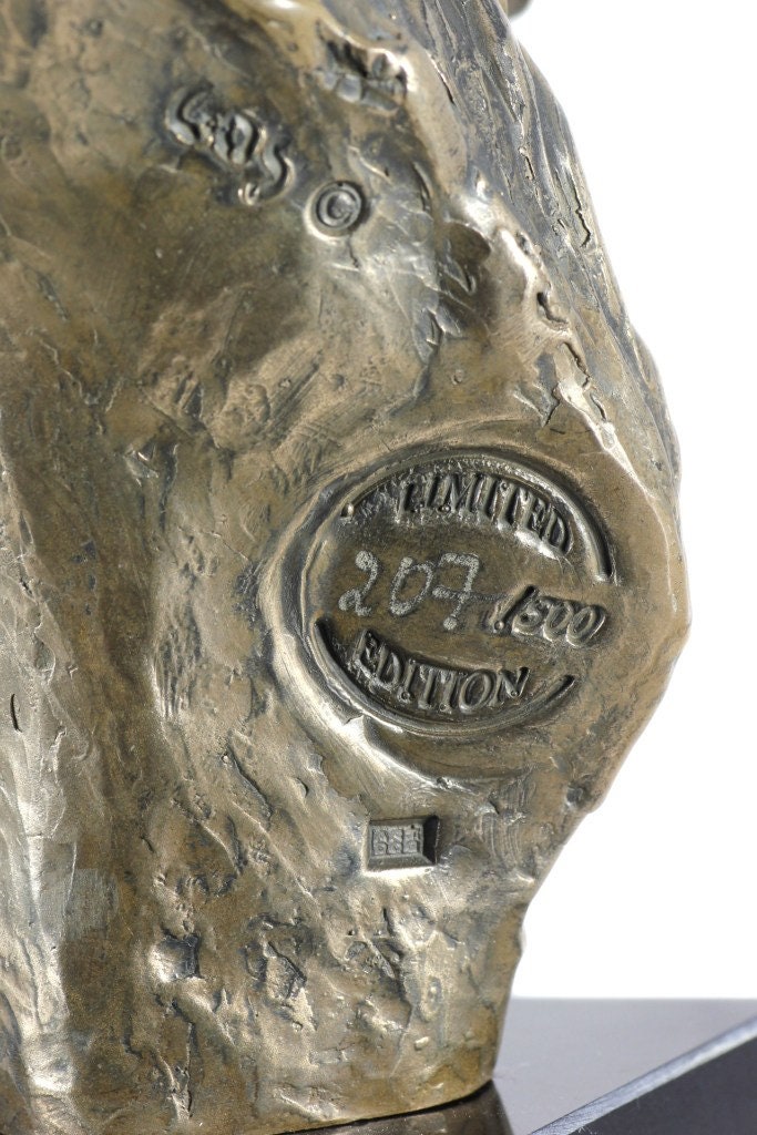 フリージアン馬の像、コールドキャストブロンズ彫刻、大理石の台座