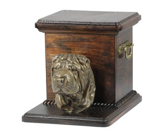 Shar Pei Urn for Dog Ashes, Memorial with Statue, Urn with Standing Statuette