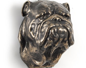 English Bulldog Hanging Statue, Cold Cast Bronze Sculpture, Hanging dog bust, Home and Office Decor, Dog Trophy, Dog Figurine, Dog Memorial