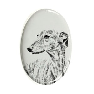 Placa de lápida de galgo con una foto de un perro, placa de cerámica con la foto de su perro, placa conmemorativa personalizada