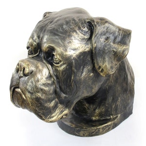 Boxer uncropped Urn for Dog Ashes, Big Head Statue, Resin Sculpture, Home and Garden Memorial