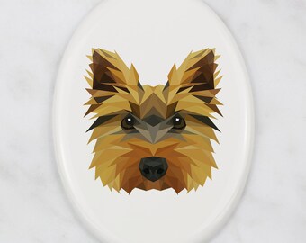 Placa de lápida Yorkshire Terrier con gráficos, placa de cerámica con perro geométrico, placa conmemorativa