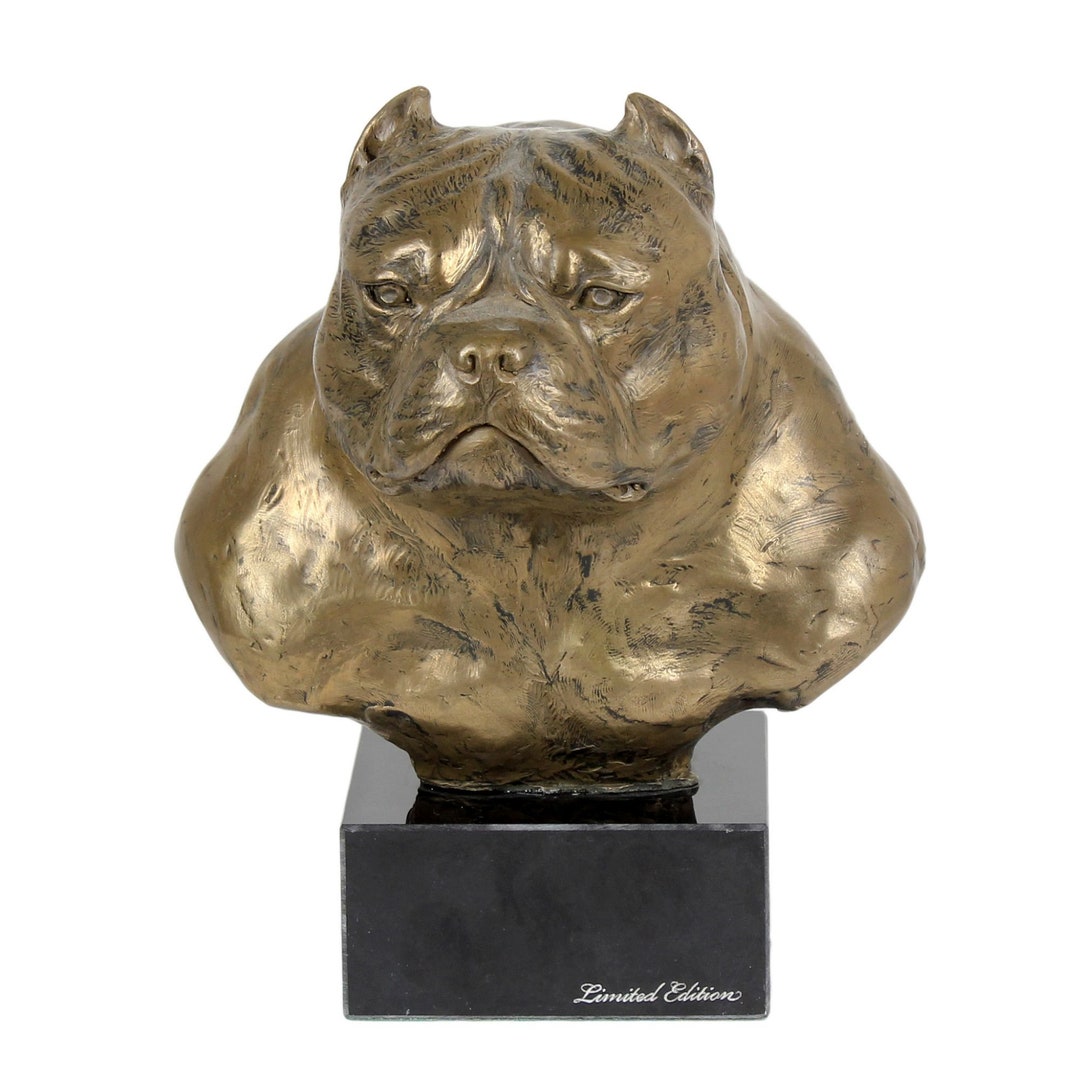 American Bully Statue, Cold Cast Bronze Sculpture, Marble Base, Home