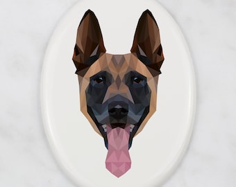 Placa de lápida Malinois con gráficos, placa de cerámica con perro geométrico, placa conmemorativa