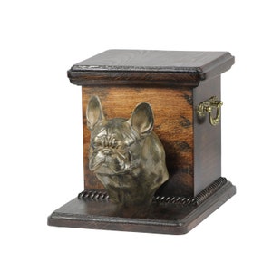 Urna Bulldog Francesa para Cenizas de Perro, Memorial con Estatua, Urna con Estatuilla de Pie