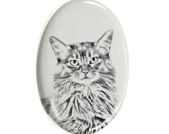 Somali Cat Tombstone Plaque with a Photo of a Cat, Ceramic plate with Your Cat&#39;s Photo, Custom Memorial Plaque
