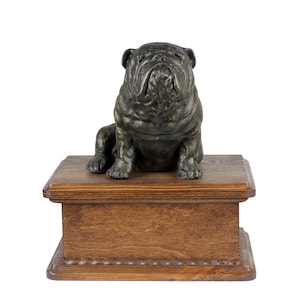 Englische Bulldogge Urne für Hundeasche, personalisiertes Gedenkstein mit Statue, Urne mit Skulptur, Urne für Hundeasche