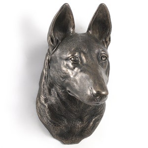 Malinois Hanging Statue, Cold Cast Bronze Sculpture, Hanging dog bust, Home and Office Decor, Dog Trophy, Dog Figurine, Dog Memorial