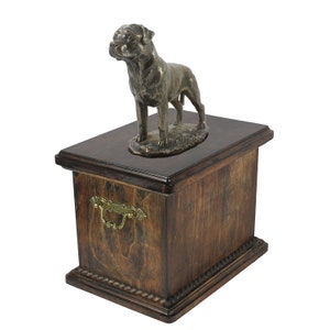 Urne rottweiler pour cendres de chien, mémorial avec statue sur dessus, urne en bois