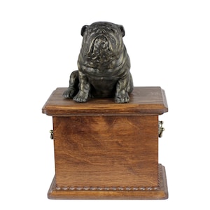 Englische Bulldogge Urne für Hundeasche, Personalisiertes Denkmal mit Statue, Urne mit Skulptur, Urne für Hundeasche