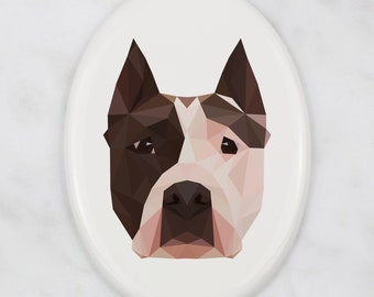 Placa de lápida American Staffordshire Terrier con gráficos, placa de cerámica con perro geométrico, placa conmemorativa