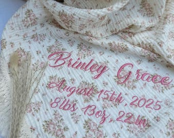 Newborn baby blanket with name and birth stats custom blanket embroidered baby blanket for baby shower gift for newborn personalized gift