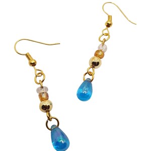 Elegant Blue Raindrop Earrings, Simple Orange, Clear Beads Dangling Earrings, Homemade Elegant Raindrop Beads Earrings, Jewelry Gift for her