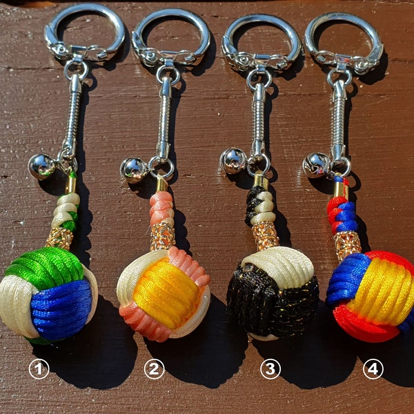 Colorful Macramé Monkey Fist Keychain, Good Luck paracord Bell Keychain, Elegant Chinese Knot Keychain, Protection Keychain, gift for her