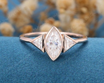 Rose gold Marquise cut Moissanite engagement ring vintage engagement ring Unique engagement ring wedding Bridal Promise gift for women