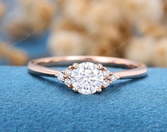 Unique Moissanite engagement ring rose gold Diamond cluster engagement ring round cut wedding Bridal Promise Anniversary gift for women