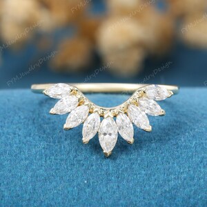 Marquise cut moissanite curved wedding band Vintage rose gold art deco bridal ring Unique enhancer stacking matching ring women Promise gift