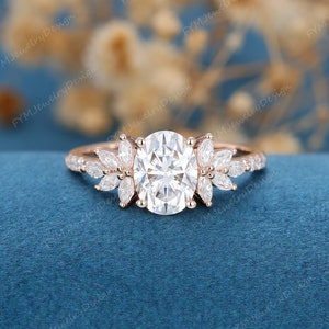 Oval cut Moissanite engagement ring vintage rose gold engagement ring marquise Diamond wedding Bridal half etenity Promise gift for women