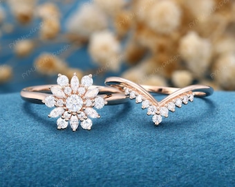 Pear Shaped Moissanite Engagement Ring Set Vintage Rose Gold - Etsy