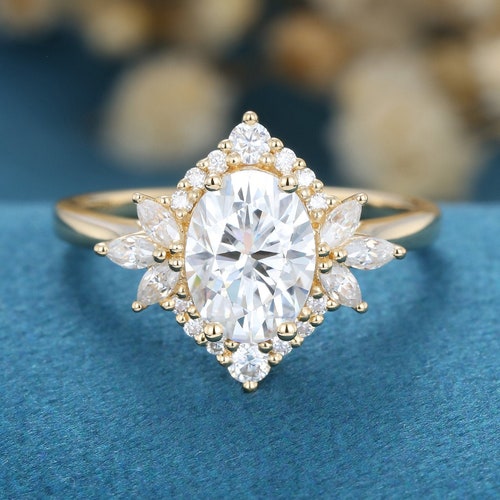 Marquise Cut Moissanite Engagement Ring Vintage Rose Gold - Etsy