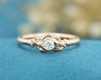 Unieke ronde lab diamanten verlovingsring vintage art deco blad verlovingsring vrouwen roségouden trouwring bruidsring verjaardagscadeau voor haar