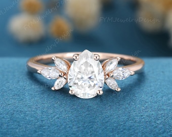 Pear Shaped Moissanite Engagement Ring Rose Gold Vintage - Etsy