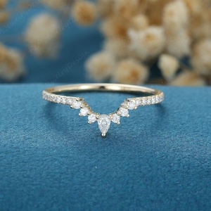 Yellow Gold Pear Diamond Wedding Band: Curved Stacking Ring