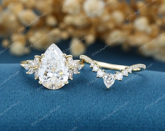 3,0 kt peer in het lab gekweekte diamanten verlovingsring set unieke 14K roségouden halve eeuwigheid bruidsring gebogen trouwring belofte cadeau voor vrouwen