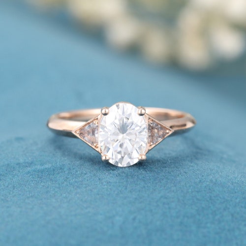 Oval Cut Moissanite Engagement Ring Rose Gold Unique Vintage - Etsy