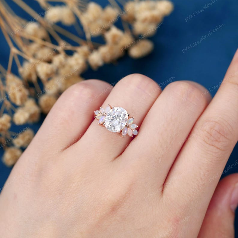 Oval Cut Moissanite Engagement Ring Vintage 14K Rose Gold Flower ...