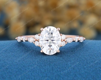 Oval shaped moissanite engagement ring Vintage 10K/14K/18K Rose Gold floral propose diamond ring Unique bridal promise ring FYMJewelryDesign