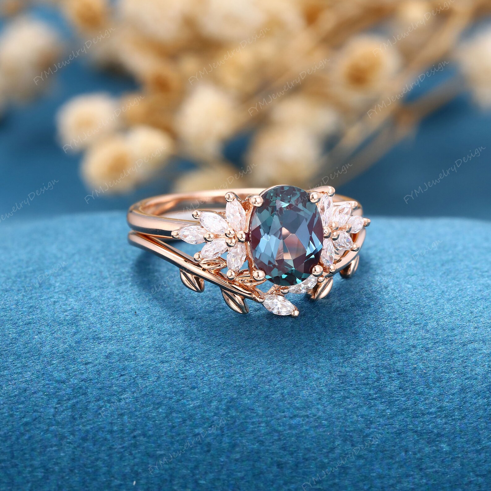 Bague De Fiançailles Alexandrite 3.25 Carats Ovale En Or Blanc 14k - Faite Main, Personnalisable