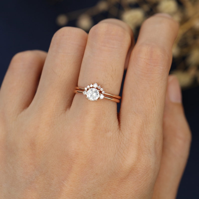 Curved wedding band Rose gold Unique Simple Promise Diamond Mathing band women Handmade custom wedding ring Valentines day gift for her