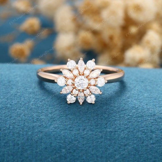 Pink Diamond Floral Engagement Ring, Unique Rose Flower Platinum 0.45 Carat Handmade