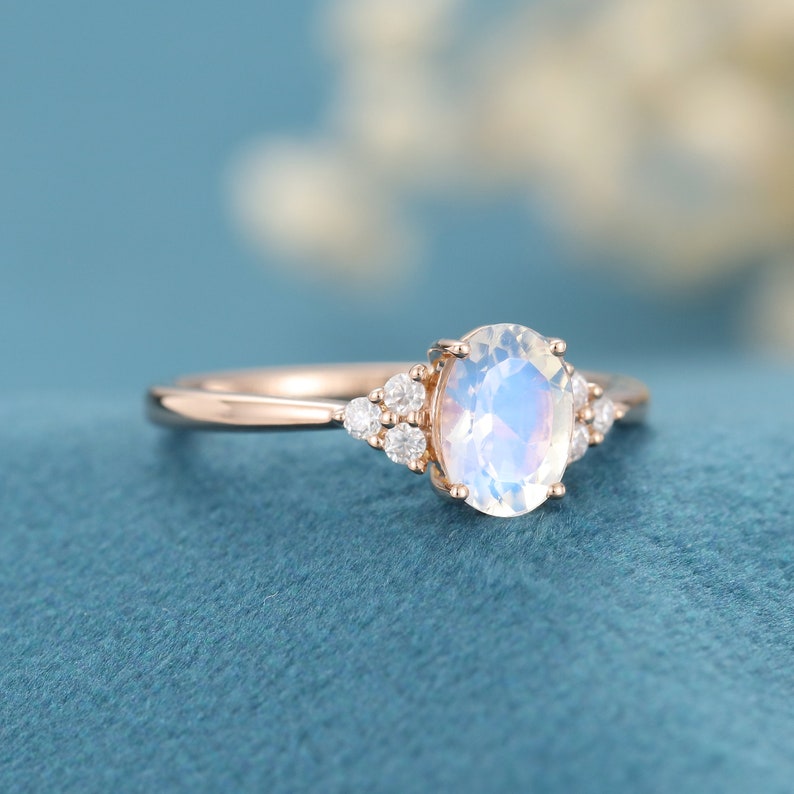 Moonstone Engagement Ring Rose Gold Diamond Cluster Ring - Etsy